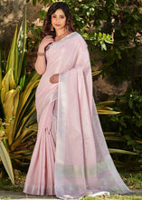 Load image into Gallery viewer, Baby Pink Zari Woven Tissue Linen Saree