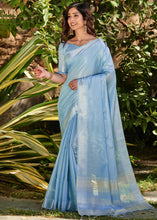 Load image into Gallery viewer, Sky Blue Zari Woven Tissue Linen Saree