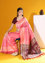 Load image into Gallery viewer, French Pink Kalamkari Woven Handloom Raw Silk Saree