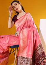 Load image into Gallery viewer, French Pink Kalamkari Woven Handloom Raw Silk Saree