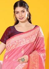 Load image into Gallery viewer, French Pink Kalamkari Woven Handloom Raw Silk Saree