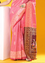 Load image into Gallery viewer, French Pink Kalamkari Woven Handloom Raw Silk Saree