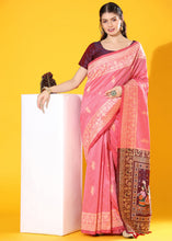 Load image into Gallery viewer, French Pink Kalamkari Woven Handloom Raw Silk Saree