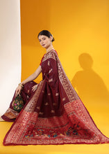 Load image into Gallery viewer, Mulberry Purple Kalamkari Woven Handloom Raw Silk Saree
