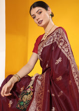 Load image into Gallery viewer, Mulberry Purple Kalamkari Woven Handloom Raw Silk Saree
