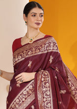 Load image into Gallery viewer, Mulberry Purple Kalamkari Woven Handloom Raw Silk Saree