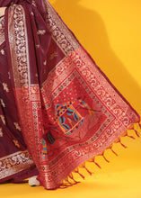Load image into Gallery viewer, Mulberry Purple Kalamkari Woven Handloom Raw Silk Saree