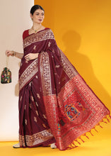 Load image into Gallery viewer, Mulberry Purple Kalamkari Woven Handloom Raw Silk Saree