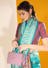 Load image into Gallery viewer, Cerulean Blue Kalamkari Woven Handloom Raw Silk Saree