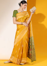Load image into Gallery viewer, Cyber Yellow Kalamkari Woven Handloom Raw Silk Saree
