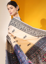 Load image into Gallery viewer, Parchment White Kalamkari Woven Handloom Raw Silk Saree