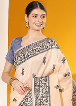 Load image into Gallery viewer, Parchment White Kalamkari Woven Handloom Raw Silk Saree