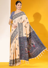 Load image into Gallery viewer, Parchment White Kalamkari Woven Handloom Raw Silk Saree