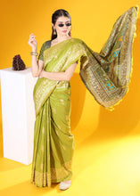 Load image into Gallery viewer, Pear Green Kalamkari Woven Handloom Raw Silk Saree