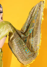 Load image into Gallery viewer, Pear Green Kalamkari Woven Handloom Raw Silk Saree