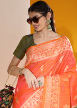 Load image into Gallery viewer, Sunset Orange Kalamkari Woven Handloom Raw Silk Saree