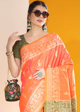 Load image into Gallery viewer, Sunset Orange Kalamkari Woven Handloom Raw Silk Saree