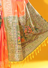 Load image into Gallery viewer, Sunset Orange Kalamkari Woven Handloom Raw Silk Saree