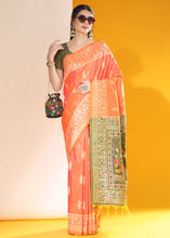 Load image into Gallery viewer, Sunset Orange Kalamkari Woven Handloom Raw Silk Saree