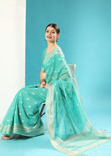 Load image into Gallery viewer, Paled Turquoise Blue Chikankari Weaving Cotton Saree