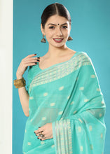 Load image into Gallery viewer, Paled Turquoise Blue Chikankari Weaving Cotton Saree