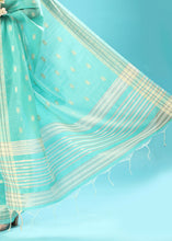 Load image into Gallery viewer, Paled Turquoise Blue Chikankari Weaving Cotton Saree