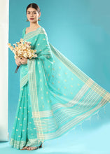 Load image into Gallery viewer, Paled Turquoise Blue Chikankari Weaving Cotton Saree