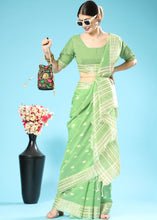 Load image into Gallery viewer, Pastel Green Chikankari Weaving Cotton Saree