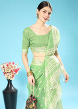 Load image into Gallery viewer, Pastel Green Chikankari Weaving Cotton Saree
