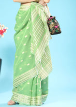 Load image into Gallery viewer, Pastel Green Chikankari Weaving Cotton Saree