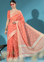 Load image into Gallery viewer, Starfish Orange Chikankari Weaving Cotton Saree