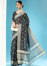 Load image into Gallery viewer, Onyx Black Chikankari Weaving Cotton Saree