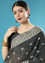 Load image into Gallery viewer, Onyx Black Chikankari Weaving Cotton Saree