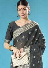 Load image into Gallery viewer, Onyx Black Chikankari Weaving Cotton Saree