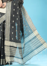 Load image into Gallery viewer, Onyx Black Chikankari Weaving Cotton Saree