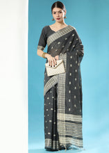 Load image into Gallery viewer, Onyx Black Chikankari Weaving Cotton Saree