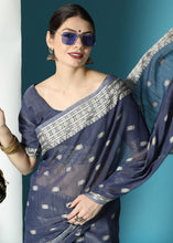 Load image into Gallery viewer, Capri Blue Chikankari Weaving Cotton Saree