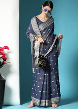 Load image into Gallery viewer, Capri Blue Chikankari Weaving Cotton Saree