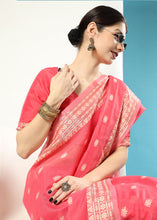 Load image into Gallery viewer, Brink Pink Chikankari Weaving Cotton Saree