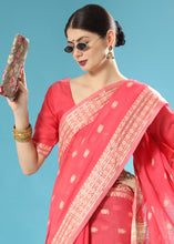Load image into Gallery viewer, Brink Pink Chikankari Weaving Cotton Saree