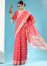 Load image into Gallery viewer, Brink Pink Chikankari Weaving Cotton Saree