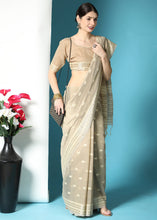 Load image into Gallery viewer, Light Brown Chikankari Weaving Cotton Saree