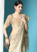 Load image into Gallery viewer, Light Brown Chikankari Weaving Cotton Saree