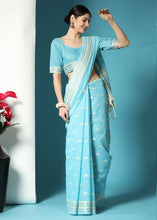 Load image into Gallery viewer, Firozi Blue Chikankari Weaving Cotton Saree