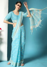Load image into Gallery viewer, Firozi Blue Chikankari Weaving Cotton Saree