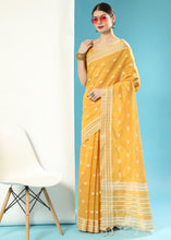 Load image into Gallery viewer, Honey Yellow Chikankari Weaving Cotton Saree