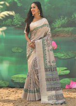 Load image into Gallery viewer, Parchment White Cotton Silk Saree having Block Prints