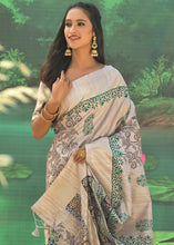 Load image into Gallery viewer, Parchment White Cotton Silk Saree having Block Prints