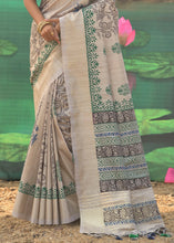 Load image into Gallery viewer, Parchment White Cotton Silk Saree having Block Prints