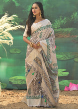 Load image into Gallery viewer, Parchment White Cotton Silk Saree having Block Prints